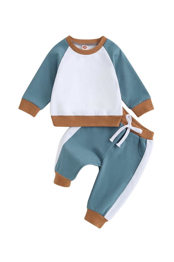 Toddler Boys 2PCS Fall Pants Sets Long Sleeve Crew Neck Contrast Color Sweatshirt Long Pants 6M 12M 18M 2T 3T Infant Baby Boys Track Clothes Set