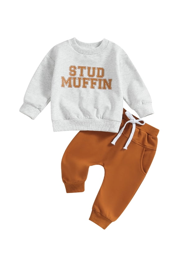 Toddler Boys 2PCS Fall Pants Sets Long Sleeve Crew Neck Letter Print Sweatshirt Drawstring Pants 6M 12M 18M 2T 3T Infant Baby Boys Track Clothes