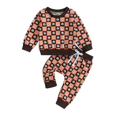 Wassery Toddler Boys 2PCS Halloween Pants Sets Long Sleeve Ghost/Dinosaur Print Sweatshirt Tops and Drawstring Pants Sets Infant Baby Fall Casual Outfit Sets 0-3T
