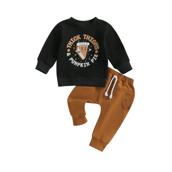 Wassery Toddler Boys 2Pcs Fall Clothes 6M 12M 18M 2T 3T Infant Baby Boys Pants Sets Long Sleeve Letter Pumpkin Pie Print Sweatshirt Top Elastic Waist Pants