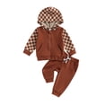 thumbnail image 1 of Wassery Toddler Boys 2Pcs Fall Clothes Long Sleeve Checkerboard Zipper-Up Hooded Sweatshirt Elastic Waist Sweatpants Sets 6M 12M 2T 3T Infant Baby Boys Pants Set, 1 of 8