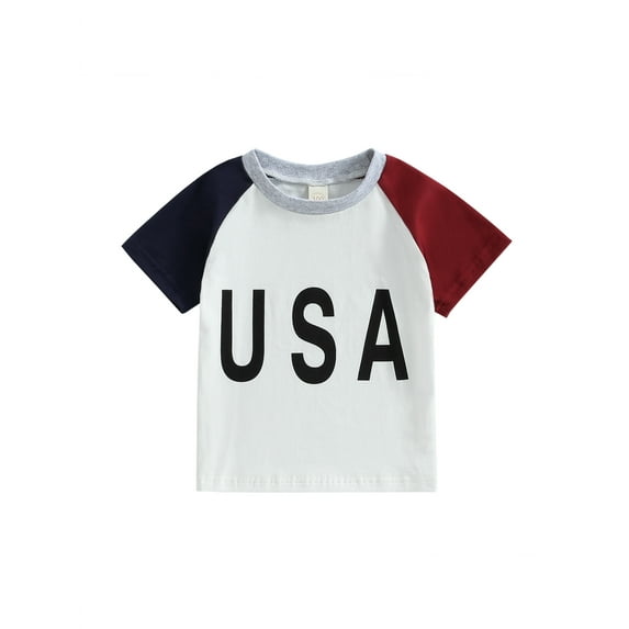 Wassery Toddler Boys 4th of July Outfit Summer Casual Tops Short Sleeve Crew Neck Letter Print T-shirt Independence Day Clothes