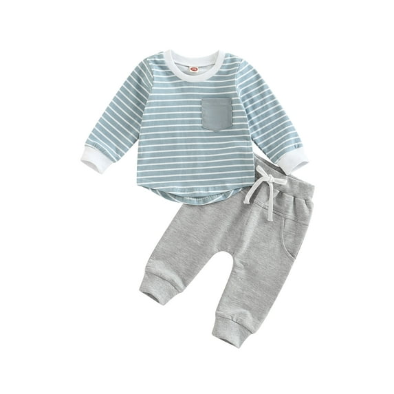 Wassery Toddler Boys Autumn Outfit Sets 6M 12M 18M 24M 2T 3T Infant Baby Boys Clothes Newborn Long Sleeve Striped Tops + Solid Color Drawstring Pants
