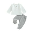 thumbnail image 1 of Wassery Toddler Boys Fall Outfit Sets 6M 12M 18M 24M 3T 4T Infant Baby Boys Clothes Contrast Color Long Sleeve Sweatshirt  T-shirt and Long Pants Autumn Outfit 0-4T, 1 of 9