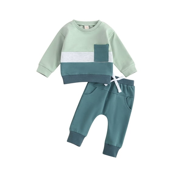 Wassery Toddler Boys Fall Outfits Crew Neck Long Sleeve Contrast Color Sweatshirts and Long Pants 6M 12M 18T 24T 3T Toddler 2Pcs Clothes Set
