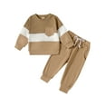 thumbnail image 1 of Wassery Toddler Boys Fall Outfits Long Sleeve Contrast Color Sweatshirts and Elastic Waist Long Pants 2Pcs Clothes Set, 1 of 9