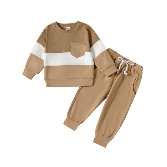 Wassery Toddler Boys Fall Outfits Long Sleeve Contrast Color Sweatshirts and Elastic Waist Long Pants 2Pcs Clothes Set