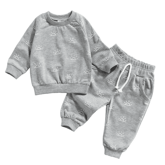 Wassery Toddler Boys Fall Winter Clothes 6M 12M 18M 2T 3T Infant Baby Boys 2PCS Pants Sets Long Sleeve Sun Print Sweatshirt Top Drawstring Sweatpants
