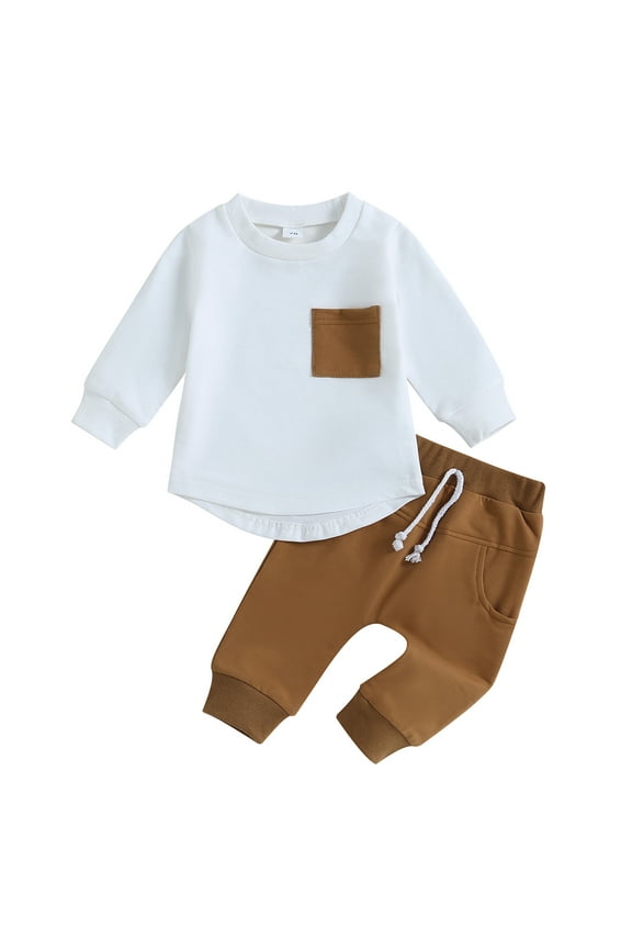 Wassery Toddler Boys Fall Winter Clothes 6M 12M 18M 2T 3T Infant Baby Boys Letter Crew Neck Long Sleeve Sweatshirt Pullover Top Drawstring Pants Sets 2Pcs