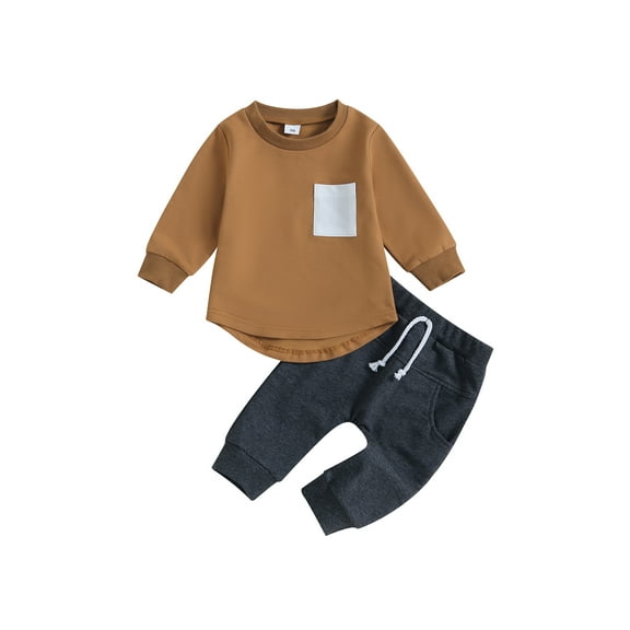Wassery Toddler Boys Fall Winter Clothes 6M 12M 18M 2T 3T Infant Baby Boys Letter Crew Neck Long Sleeve Sweatshirt Pullover Top Drawstring Pants Sets 2Pcs
