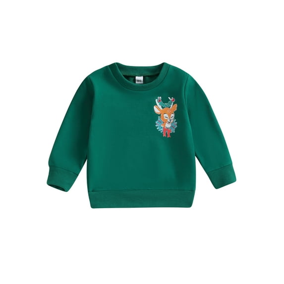 Wassery Toddler Boys Girls Christmas Sweatshirts 6M 12M 18M 24M 3T 4T Cute Deer Print Long Sleeve Pullover Fall Loose Tops for Kids Boys Girl