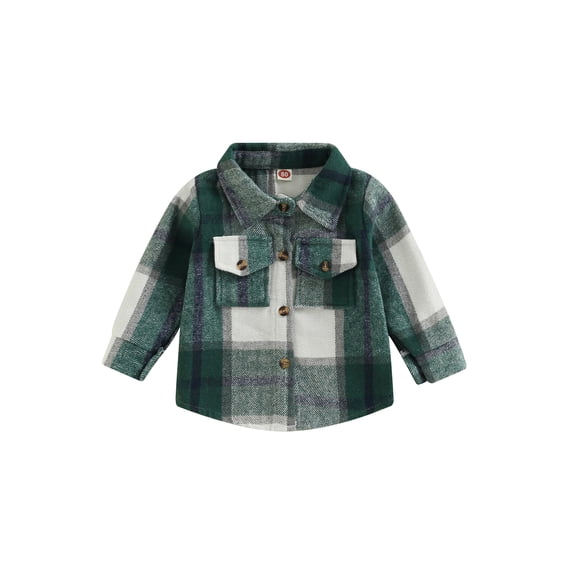 Wassery Toddler Boys Girls Flannel Shirts Long Sleeve Plaid Jacket Turn-Down Collar Button Down Outwear Kids Boys Fall Winter Casual Tops