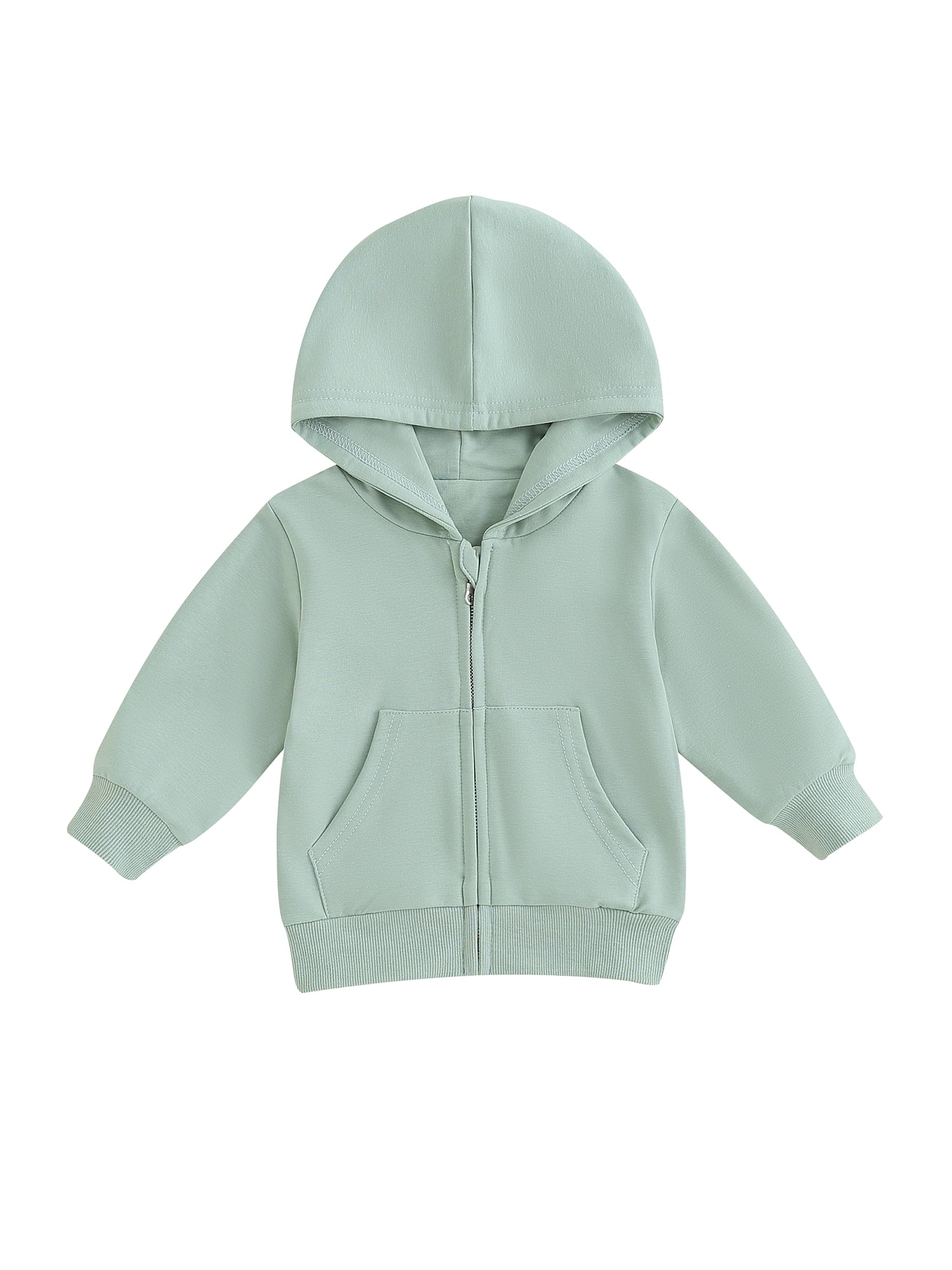 Wassery Toddler Boys Girls Zip Up Jacket Long Sleeve Solid Color Hooded