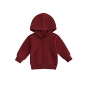 Wassery Toddler Boys Girls Zip Up Jacket Long Sleeve Solid Color Hooded Coat 12M 18M 2T 3T 4T 5T Kids Fall Winter Warm Outerwear