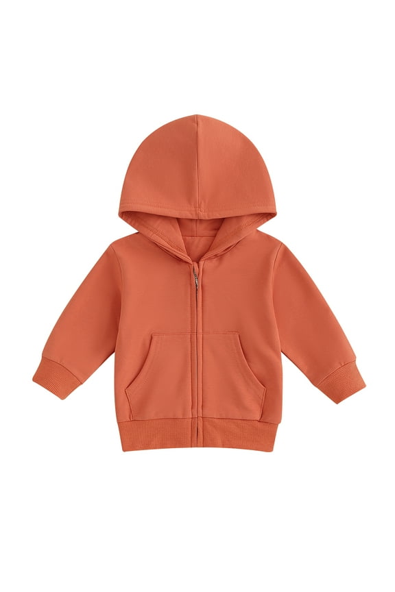 Toddler Boys Girls Zip Up Jacket Long Sleeve Solid Color Hooded Coat 12M 18M 2T 3T 4T 5T Kids Fall Winter Warm Outerwear
