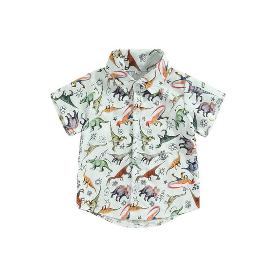 Wassery Toddler Boys Summer Casual Shirt 6M 12M 18M 24M 3T Short Sleeve Lapel Dinosaur Print Button Down Tops 6-3T