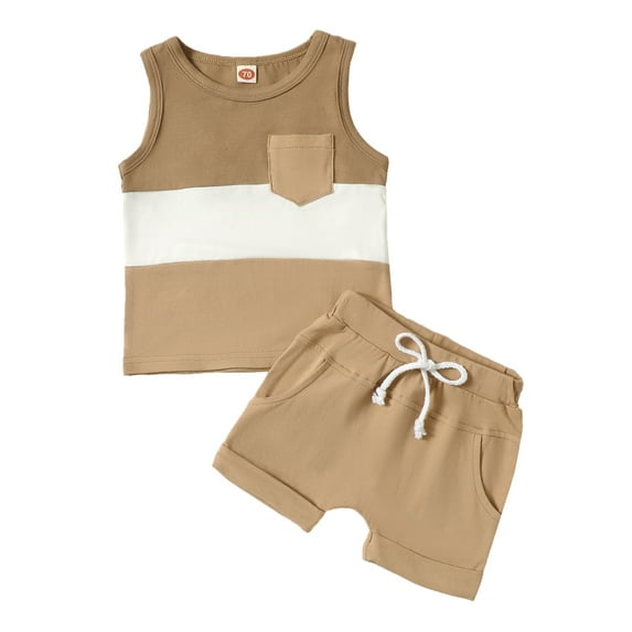 Wassery Toddler Boys Summer Outfit Sets 6M 12M 18M 24M 3T Infant Baby Boys Clothes Sleeveless Contrast Color Tank Tops and Drawstring Shorts Sets 2PCS 0-3T