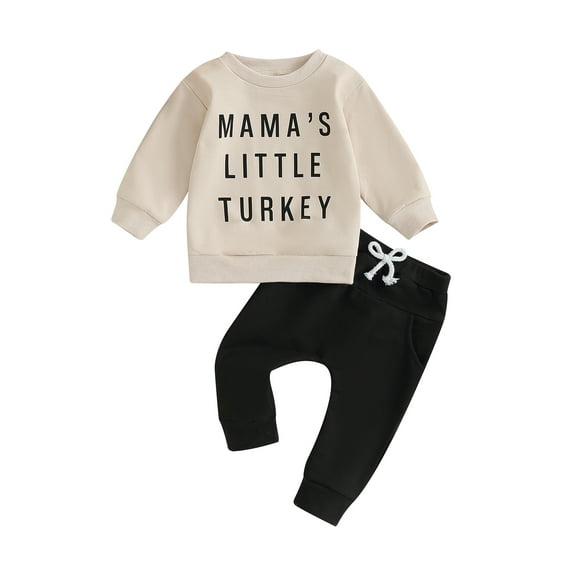 Wassery Toddler Boys Thanksgiving Outfits Infant Baby 2Pcs Fall Clothes Set Letter Print Long Sleeve Sweatshirts and Solid Color Long Pants 0-3T
