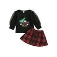thumbnail image 1 of Wassery Toddler Girl 2 Piece Christmas Outfits 6M 9M 12M 18M 24M 3T Long Sleeve Truck Letter Print Tops Button Plaid Skirt Set Baby Girl Christmas -themed Holiday Party Clothing, 1 of 9