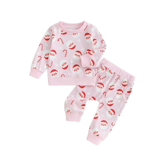 Wassery Toddler Girl 2Pcs Christmas Clothes Set Infant Girls Fall Outfits Set Santa Candy Cane Print Long Sleeve Sweatshirt Pants 6M 12M 18M 24M 3T Baby Girl Christmas Clothing