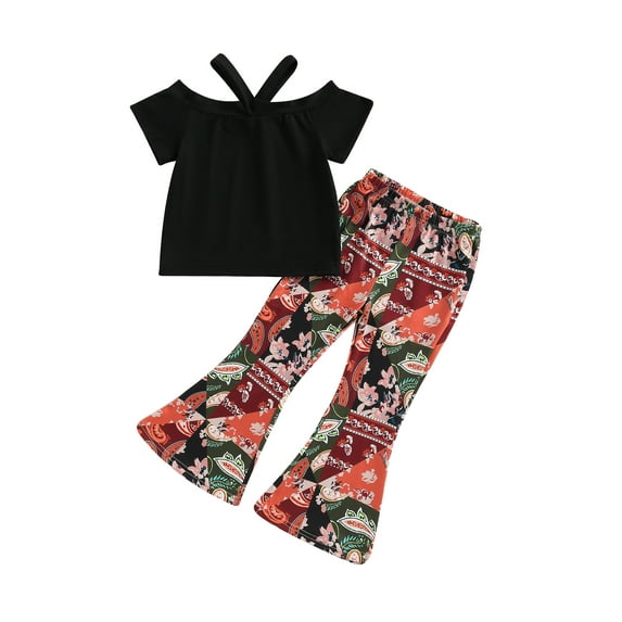 Wassery Toddler Girl 2Pcs Summer Outfits Short Sleeve Halter Tops + Floral Print Pants Set 3T 4T 5T 6T 7T Kid Casual Clothes