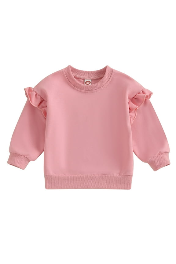 Toddler Girl Casual Sweatshirts 6M 12M 18M 24M 3T 4T Baby Girl Solid Color Crew Neck Long Sleeve Pullovers Tops Fall Loose Fit Clothing for Child Girl