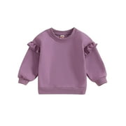 WASSERY Toddler Girl Casual Sweatshirts 6M 12M 18M 24M 3T 4T Baby Girl Solid Color Crew Neck Long Sleeve Pullovers Tops Fall Loose Fit Clothing for Child Girl