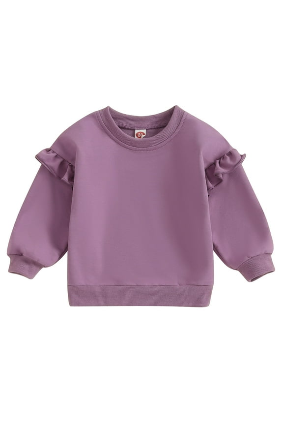 Toddler Girl Casual Sweatshirts 6M 12M 18M 24M 3T 4T Baby Girl Solid Color Crew Neck Long Sleeve Pullovers Tops Fall Loose Fit Clothing for Child Girl