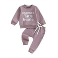 thumbnail image 1 of Wassery Toddler Girl Fall Clothes 3M 6M 12M 18M 24M 3T Baby Girls Letter Print Long Sleeve Sweatshirt Pullover Tops Solid Color Long Pants 2 Pcs Autumn Outfit for Infant Newborn Girl, 1 of 8