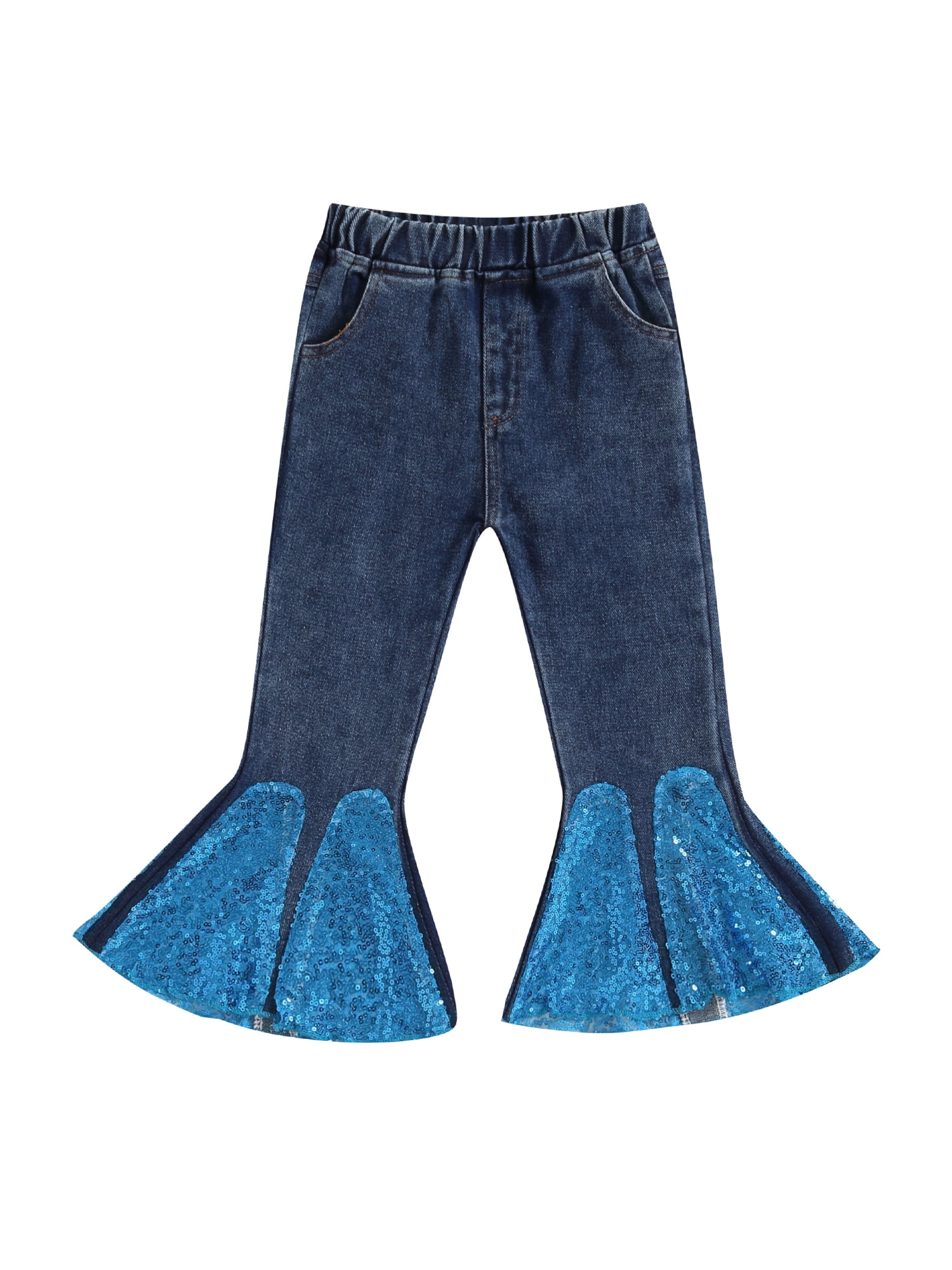 Wassery Toddler Girl Flare Denim Kids Sequin Bell Bottoms Jeans Little