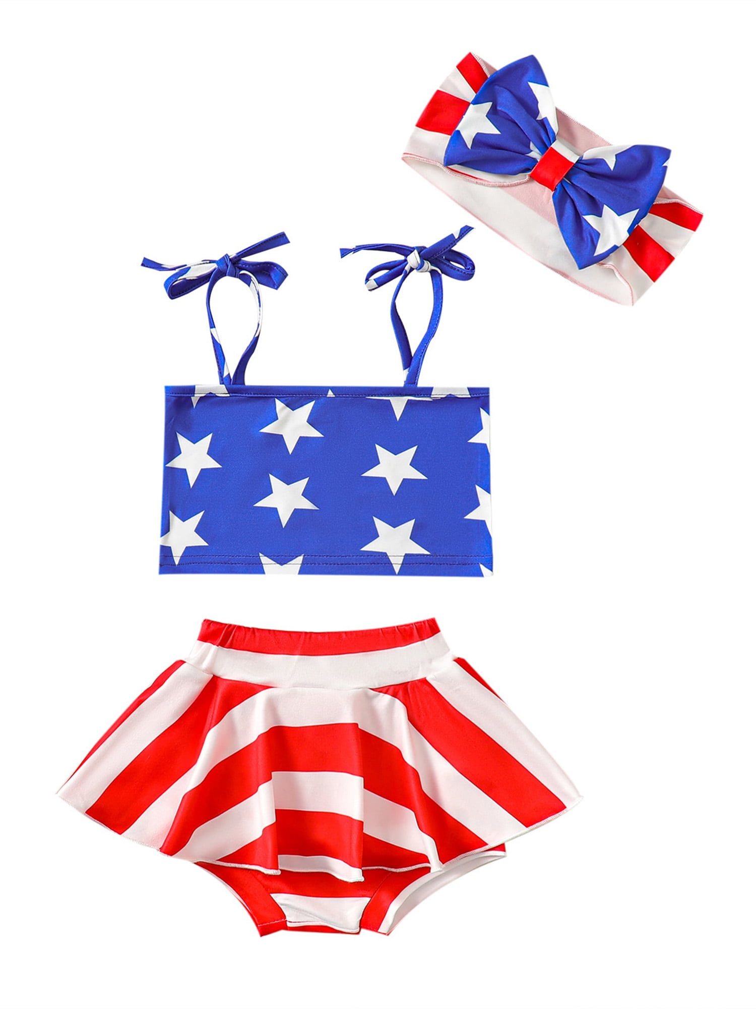 Wassery Toddler Girl Independence Day Clothes 6M 12M 18M 24M 2T 3T Infant Baby Girls 4th of July Outfits Sleeveless Tie Strap Tops Short Skirt