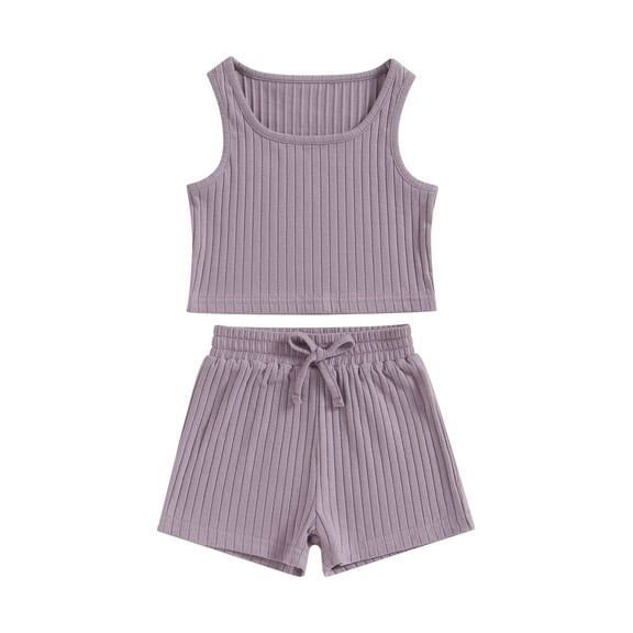 Wassery Toddler Girl Summer 2 Piece Outfits 6M 12M 18M 24M 3T 4T Infant Baby Clothes Sleeveless Rib Knit Tank Tops Elastic Waist Shorts Set