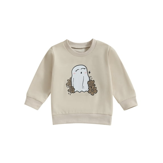 Wassery Toddler Girls Boys Halloween Clothes Infant Baby Autumn Winter Sweatshirts Long Sleeve Round Neck Ghost Print Pullovers Loose Fall Tops 6M-4T