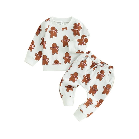 Wassery Toddler Girls Christmas Outfits Sets Baby Girls Long Sleeve Gingerbread Print Sweatshirt Tops Drawstring Pants Sets 6M 12M 18M 24M 3T Infant Girls Fall Clothes