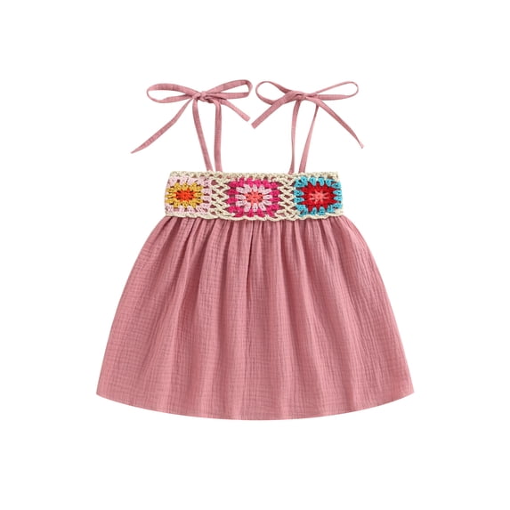 Wassery Toddler Girls Dress Crochet Embroidery Sleeveless Tie-Up Spaghetti Strap Cami Dress 6M 12M 18M 24M 3T 4T Baby Summer Casual Clothes Princess Dress