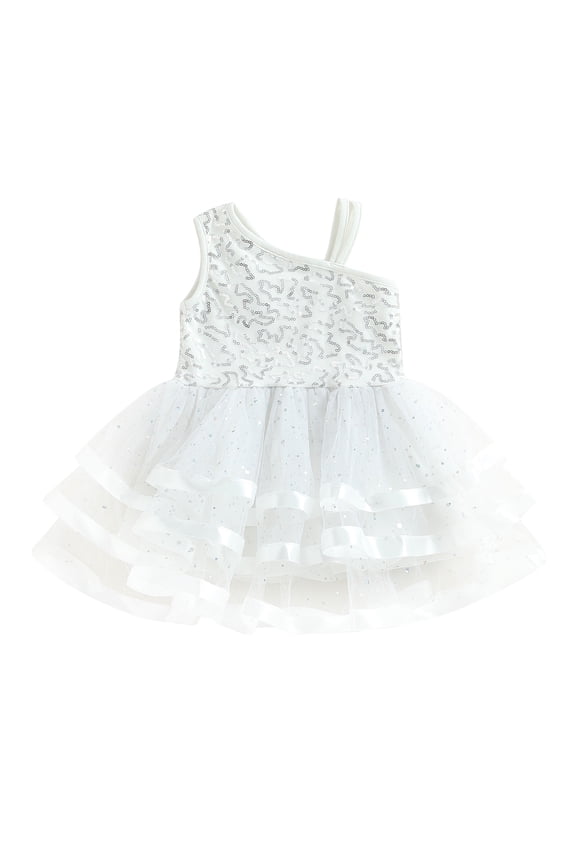 Toddler Girls Dress Sleeveless Flower Sequins Princess Dress Layer Tulle TuTu Dress Summer Casual A-line Dress for Birthday Party 12M-5T