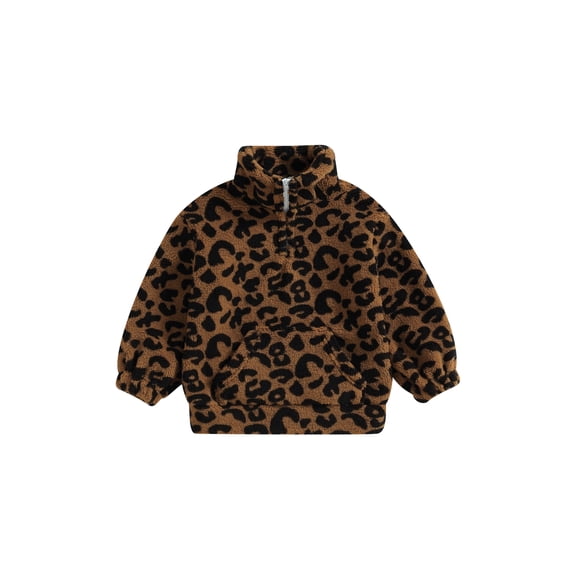 Wassery Toddler Girls Fleece Jacket Kids Winter Warm Fuzzy Outerwear Little Girls Long Sleeve Stand Collar Leopard Print Padded Coat 3T-7T