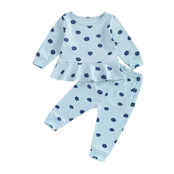 Wassery Toddler Girls Pants Set 6M 12M 18M 24M 3T 4T Kids Girls Long Sleeve Crewneck A-line Tops Floral Print Pants Sets 2PCS Little Girls Fall Clothes