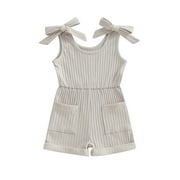 Wassery Toddler Girls Romper Pants Sleeveless Ribbed Short Jumpsuit Pants 6M 12M 24M 2T 3T 4T Baby Girls Summer Clothes