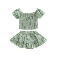 thumbnail image 1 of Wassery Toddler Girls Summer Clothes Outfits Floral Print Short Sleeve Ruched Tops+Lined Shorts Jumpsuit Skirts 2Pcs Set, 1 of 8