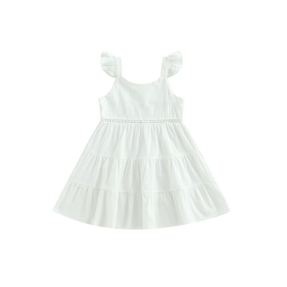 Wassery Toddler Girls Summer Dress 3 4 5 6 7 Year Kids Girl Swing A-Line Dress Cute Fly Sleeve Solid Color Tiered Princess Dress