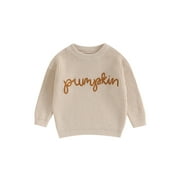 LIACOWI Wassery Toddler Girls Sweater Long Sleeve Crew Neck Letters Embroidery Knitted Sweater Newborn Warm Knit Pullover Sweater Infant Baby Fall Winter Knitwear 0-3T