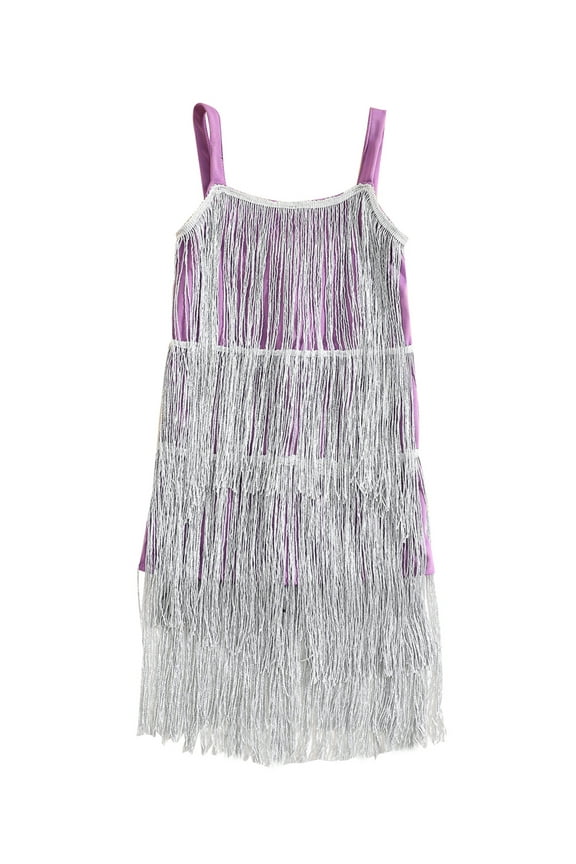Toddler Girls Tassel Dress Sleeveless Sling Square Neck Dress Kids Girls Summer Fringe Layered Party Skirt