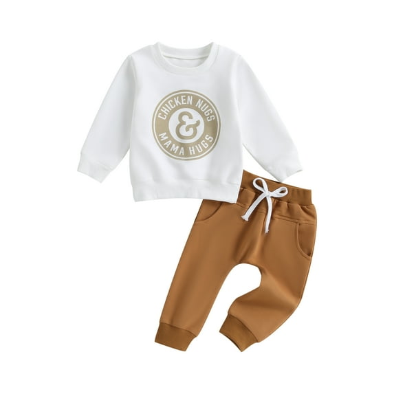 Wassery Toddler Kids Boys Clothes Sets 6M 12M 18M 24M 3T Infant Boys Summer Outfits Long Sleeve O Neck Letter Print Tops Drawstring Pants Sets 2Pcs 0-3Y