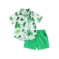 thumbnail image 1 of Wassery Toddler Kids Boys Easter Outfits, Shamrock Print Short Sleeve Lapel Shirt + Solid Color Elastic Waist Shorts  2Pcs Set Fashion Boys Summer Clothes 12M-5T, 1 of 9