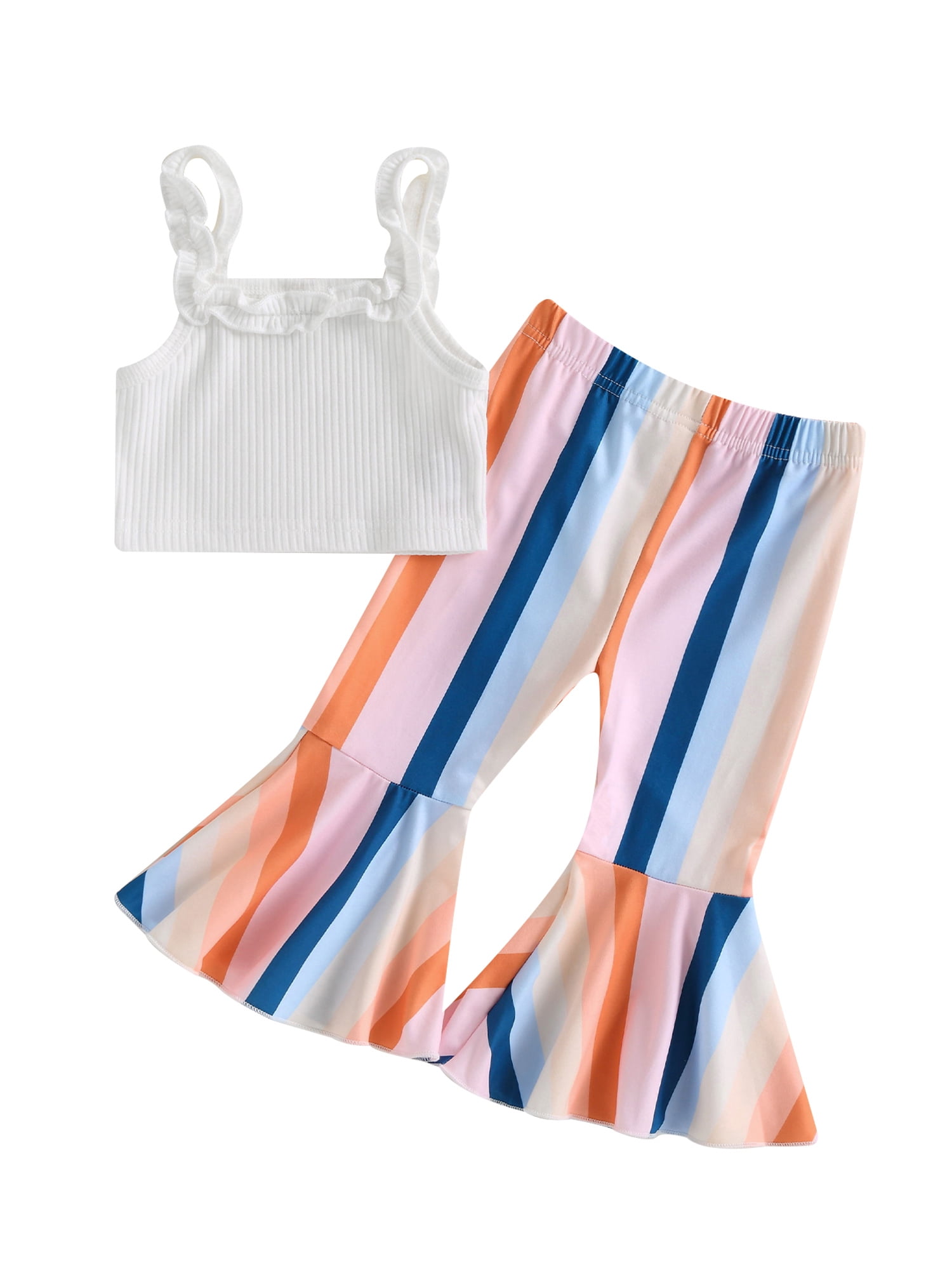 Summer Baby Kids Solid Color Sleeveless Top Vest with Pants Clothing Set for Girls