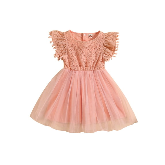 Wassery Toddler Little Girls Dress Short Sleeve Floral Lace Layered Birthday Princess Dress Summer Casual Ruffles Tulle A-Lined Dress 12M-5T