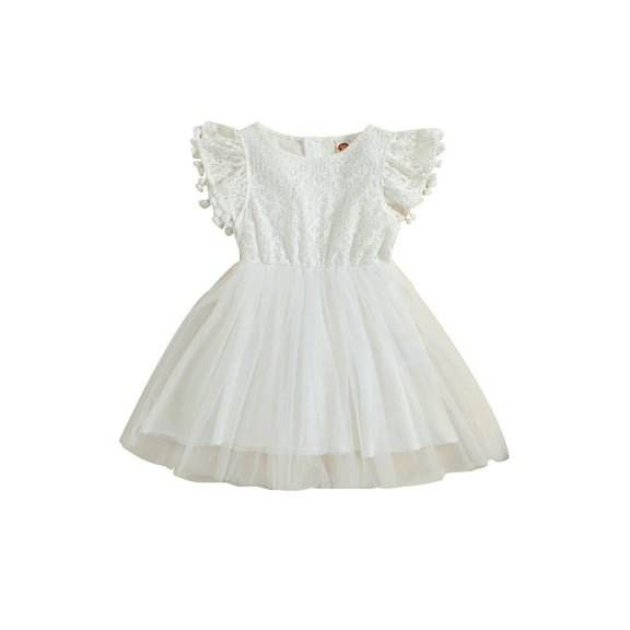 Wassery Toddler Little Girls Dress Short Sleeve Floral Lace Layered Birthday Princess Dress Summer Casual Ruffles Tulle A-Lined Dress 12M-5T