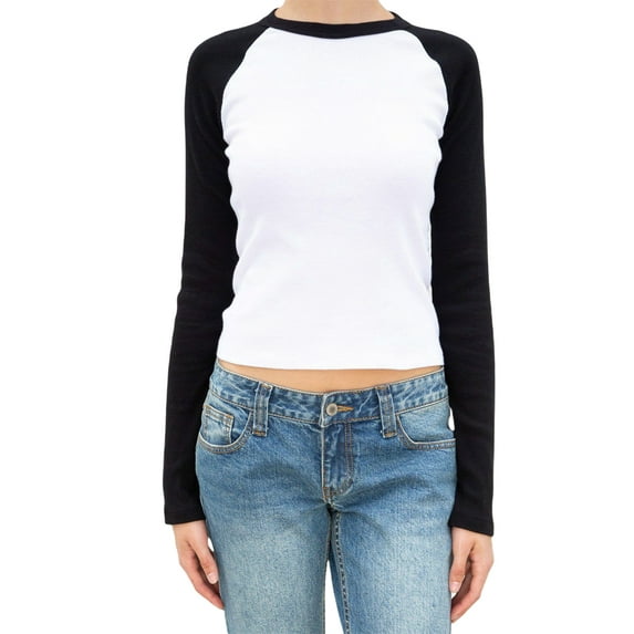 Wassery Vintage Patchwork Ribbed T-shirt for Women Autumn Casual Round Neck Long Sleeve Tees Shirt 90S Fairy Grunge Streetwear