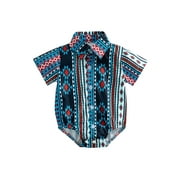Wassery Western Baby Boy Clothes 6 12 18 24 Months Cowboy Shirt Romper Short Sleeve Button Down One Piece Bodysuit Infant Gentleman Outfits 0-24M